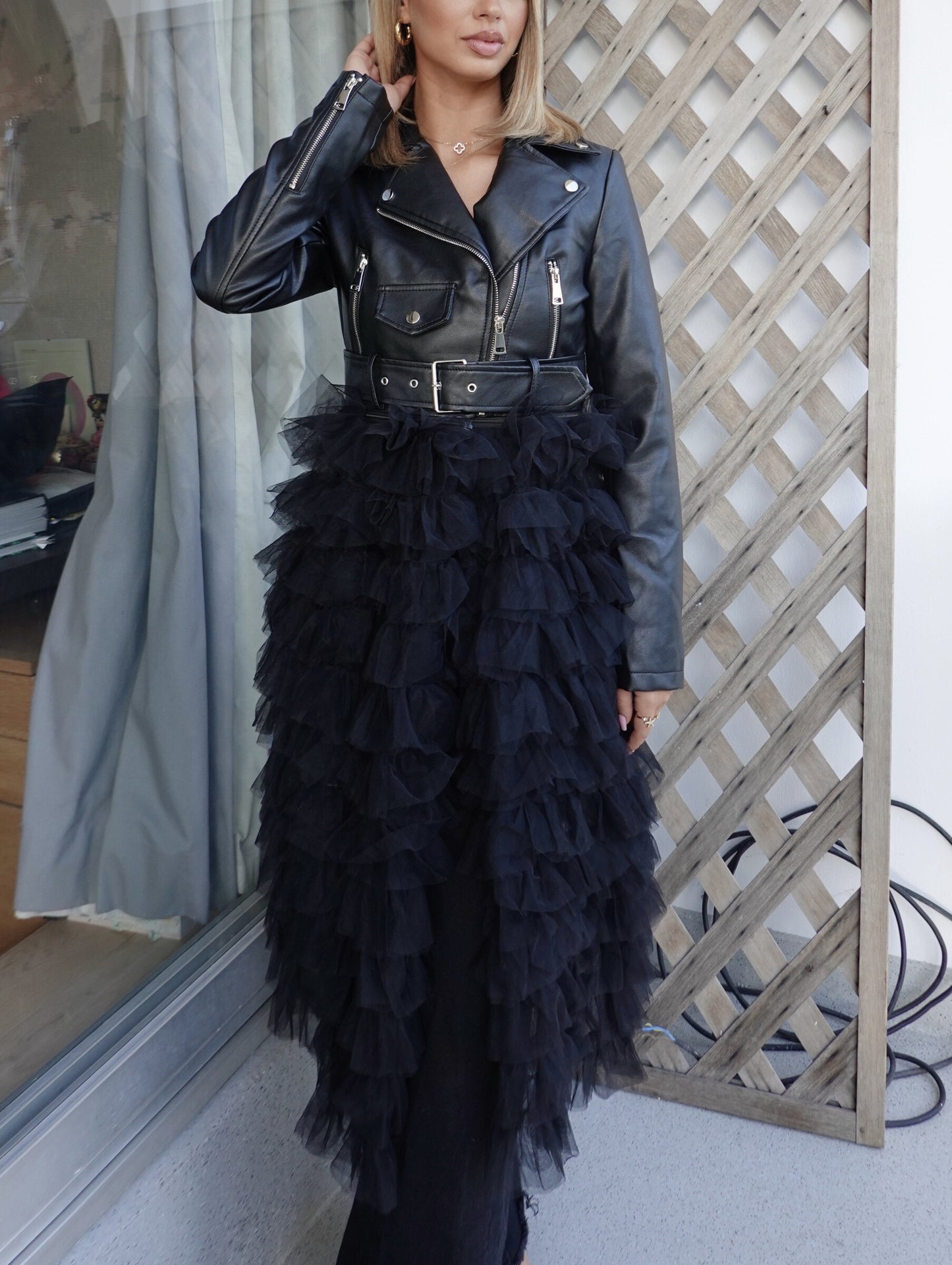 Geacă Biker 2-în-1 cu Trenă Detașabilă din Tulle | Qarma Selection