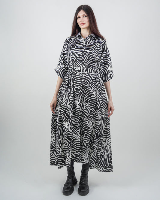 Rochie-Cămașă Zebra cu Mânecă Raglan (S-XL)
