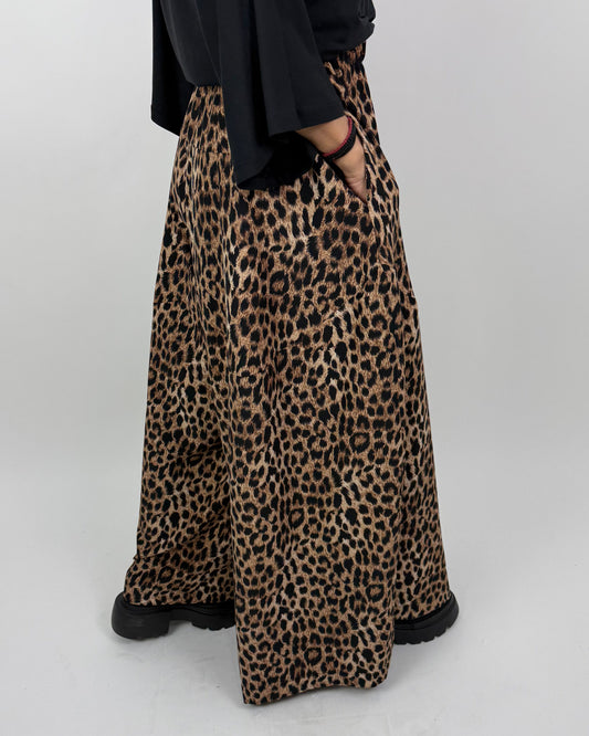 Pantaloni Culottes Arhitecturali cu Print Leopard (S-XL)