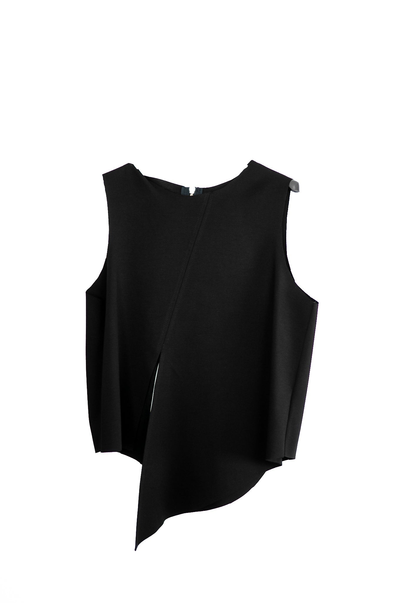 Top negru asimetric cu fermoar pe spate