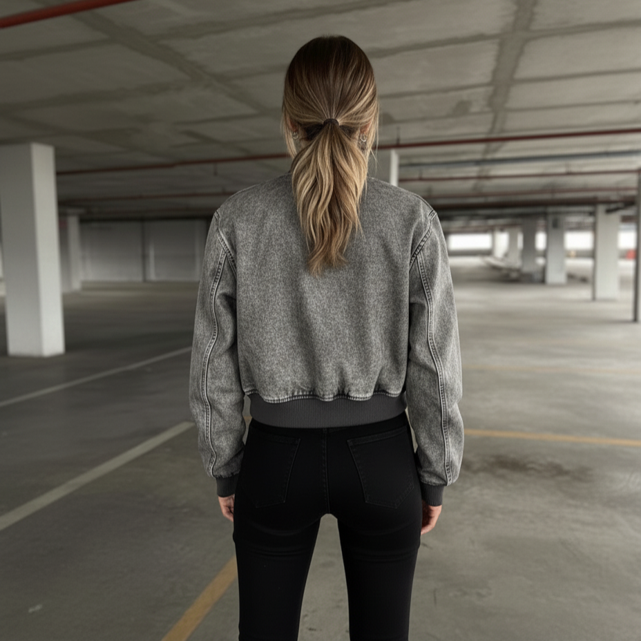 Geacă Bomber Gri cu Aspect Prespălat | Qarma Selection