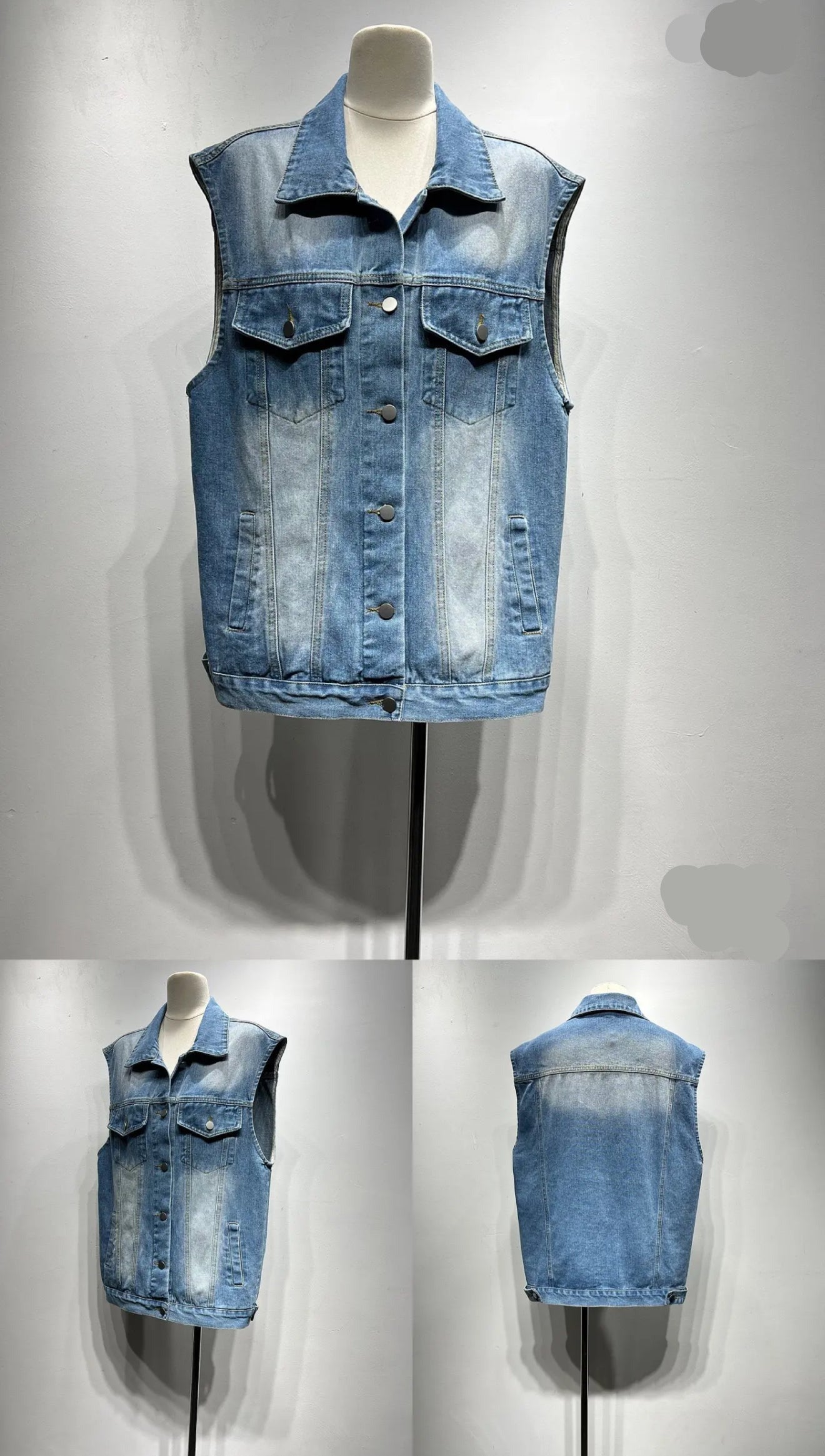 Vesta denim albastra cu buzunare si efect washed - simpla