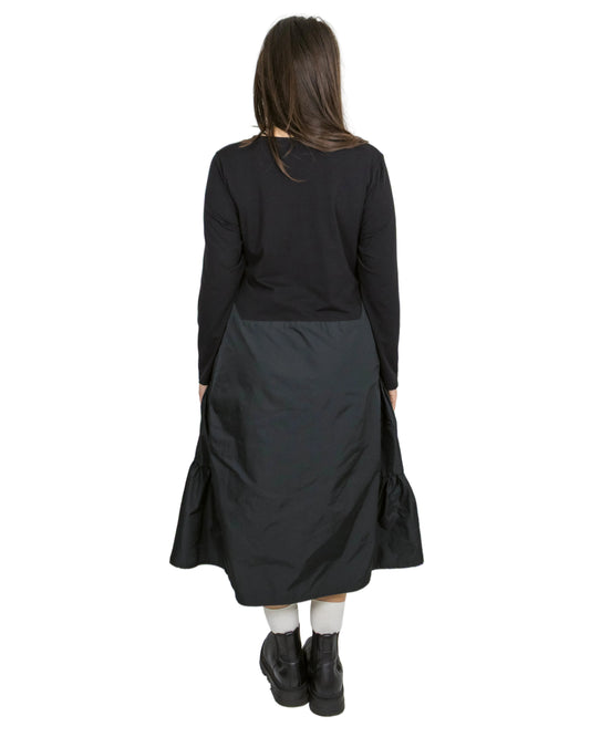 Rochie Neagră Mix Texturi & Volane (S-L)