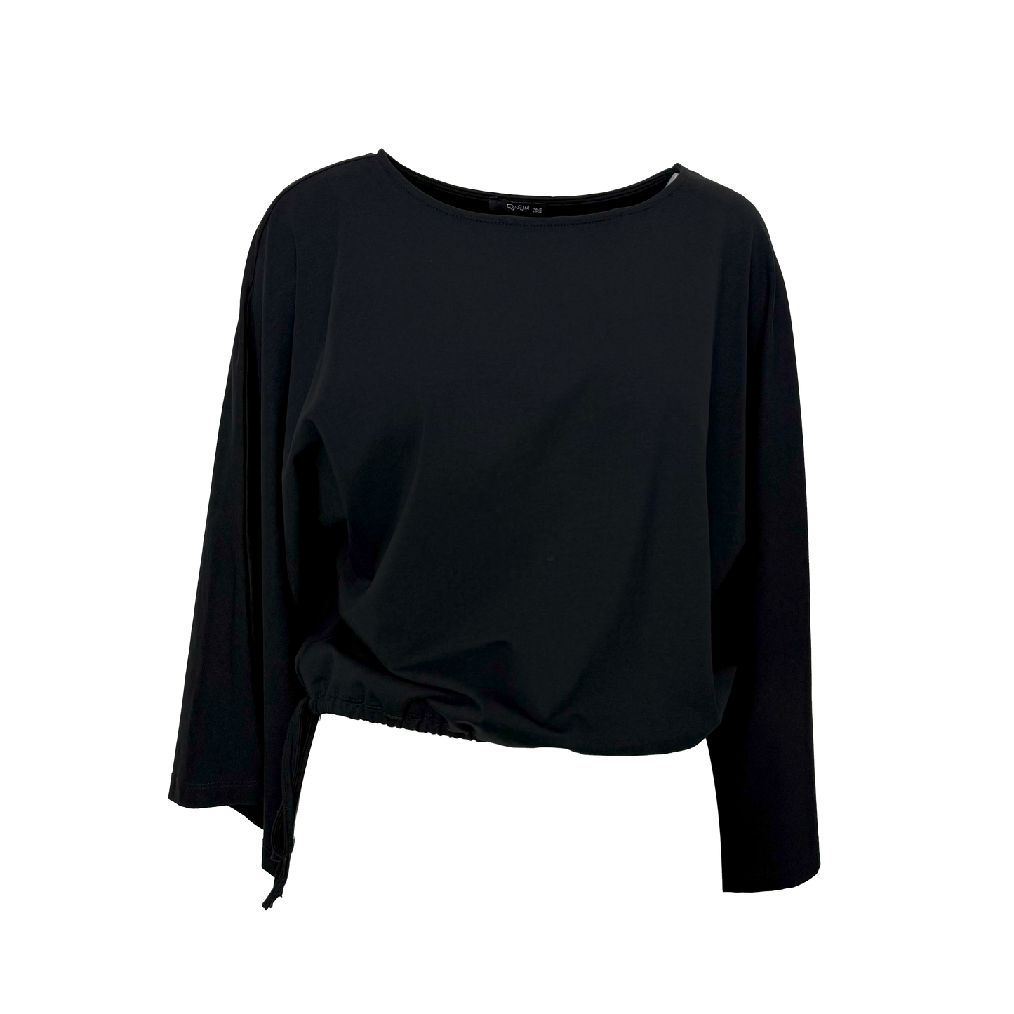 Bluză Neagră cu Mâneci Evazate și Tiv Ajustabil | Talie Unică | Qarma