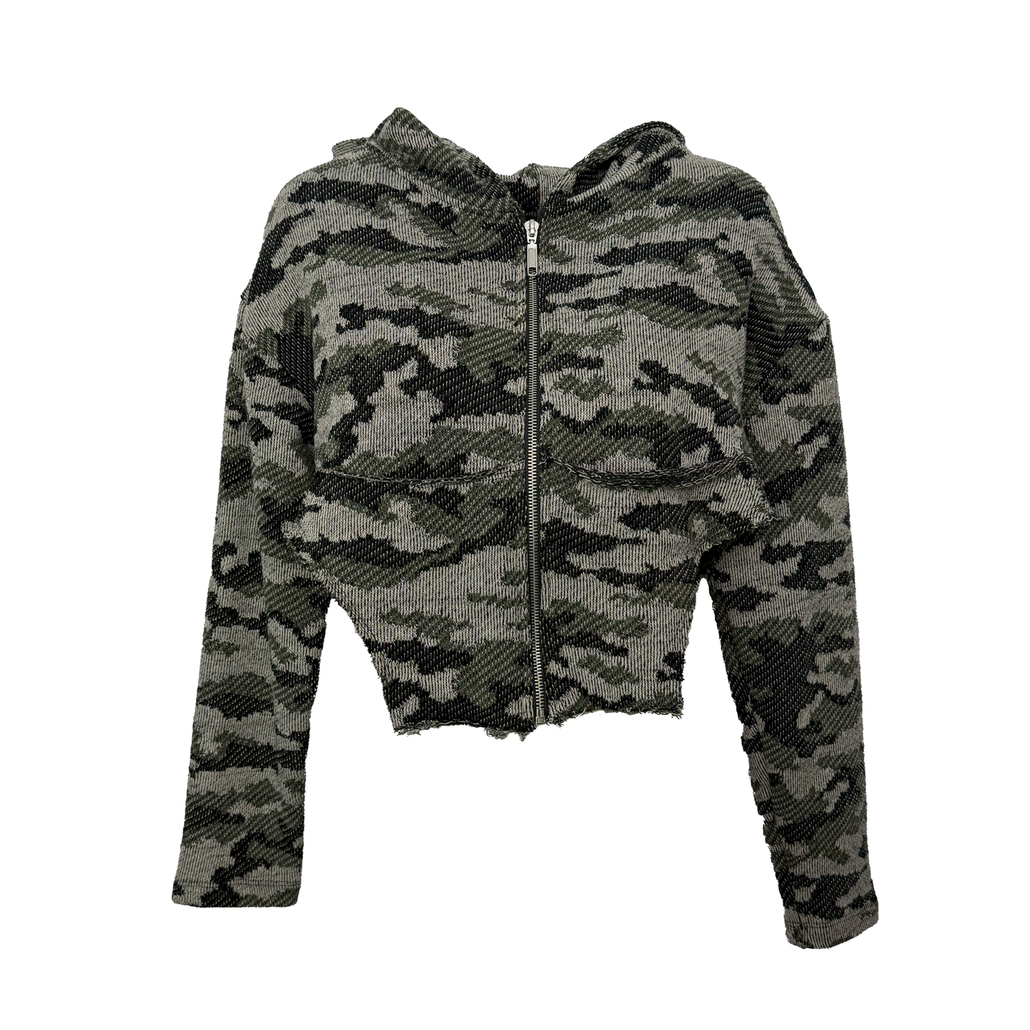 Hanorac Cropped Camo cu Detalii Distressed | Talie Unică | Qarma
