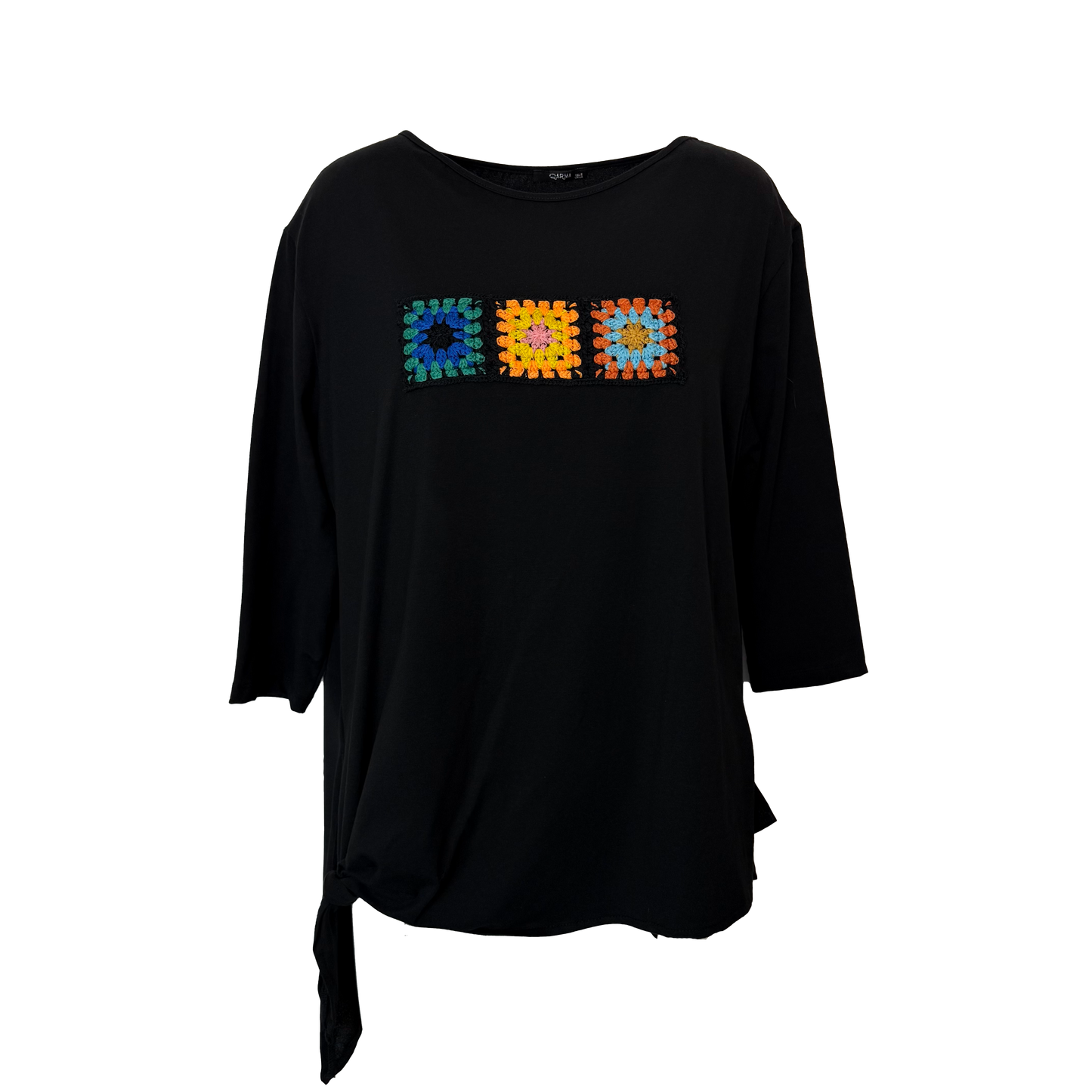 Bluza neagra cu nod mare si broderie florala