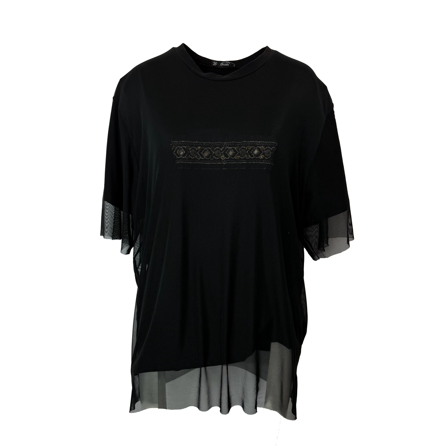 TRICOU NEGRU CU TULLE SI APLICATIE BRODATA