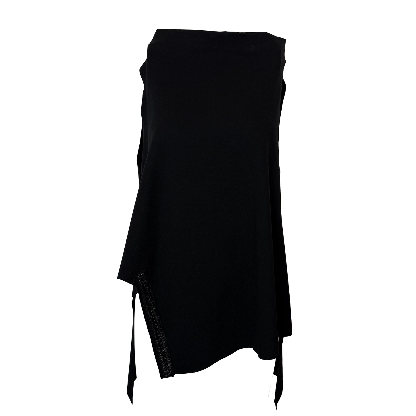 Capă Neagră Asimetrică cu Inserții de Piele | Talie Unică | Qarma