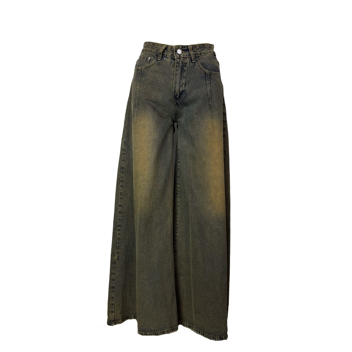 Blugi jeans gri cu picior wide si efect vintage