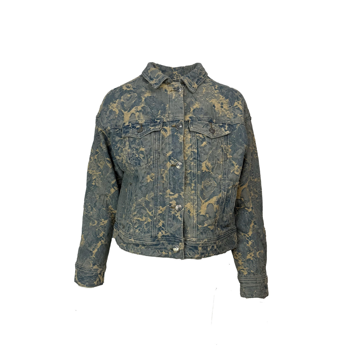 Jacheta denim prespalat marmorata cu efect - simpla