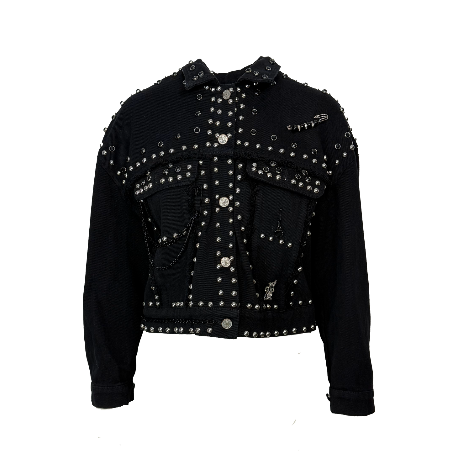 Jacheta neagra din denim cu capse metalice