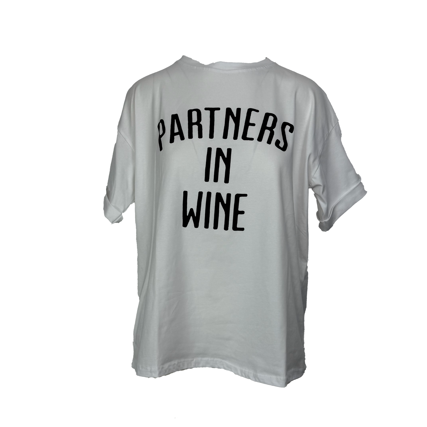 Tricou alb oversized cu mesaj - Partners in wine