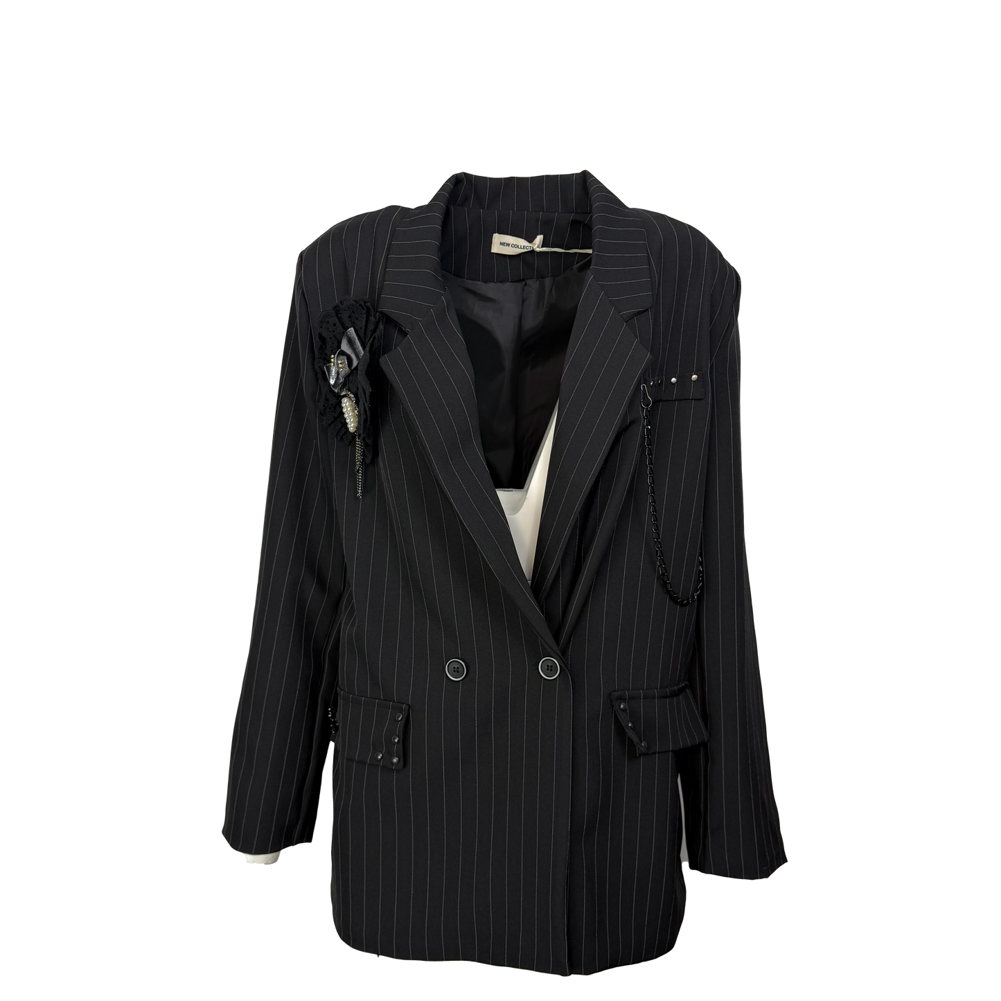 Sacou negru in dungi - accesorizat manual