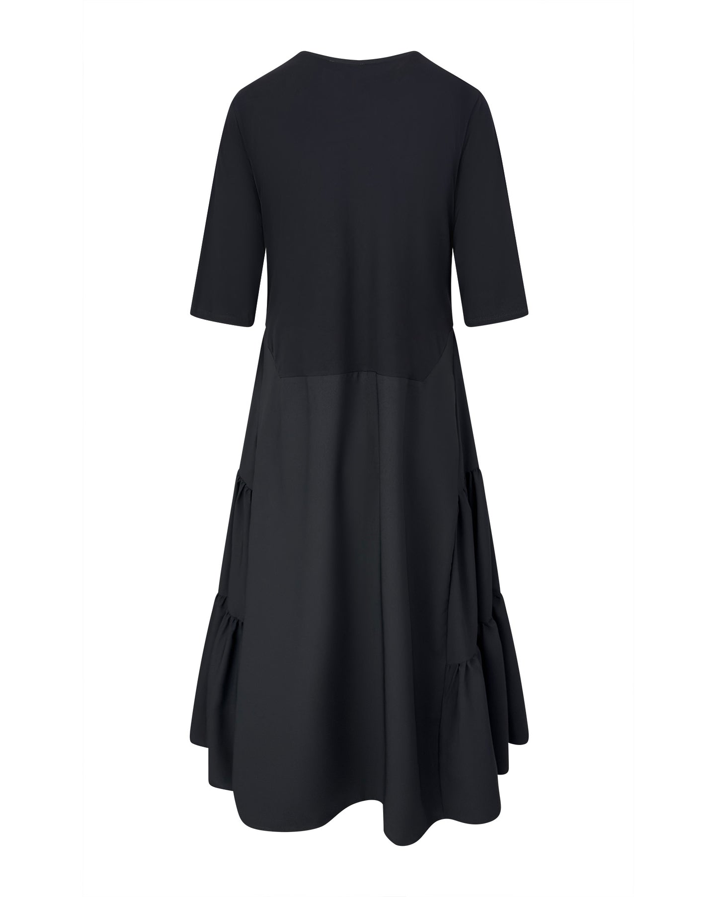 Rochie neagra cu aplicatii si volane laterale - model cu flori