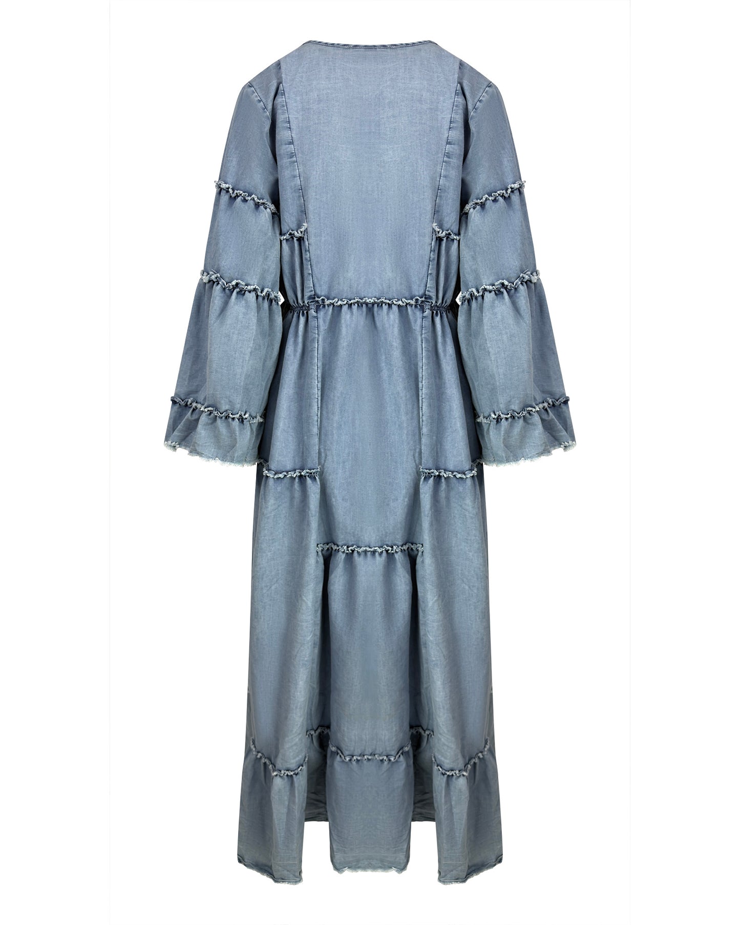 Rochie lunga boho-chic cu volane si broderie florala