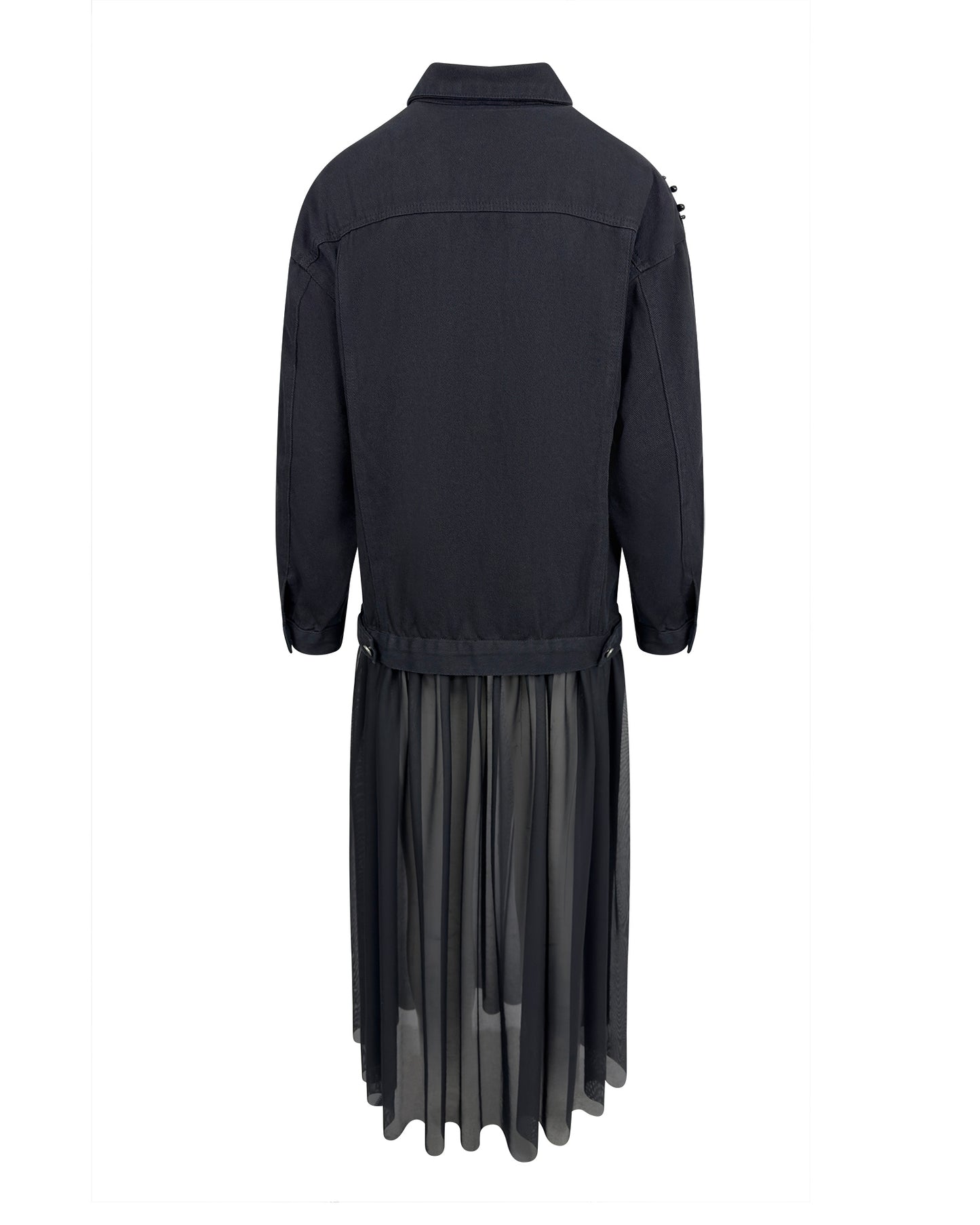 Jacheta denim neagra cu margele si tulle - accesorizata manual