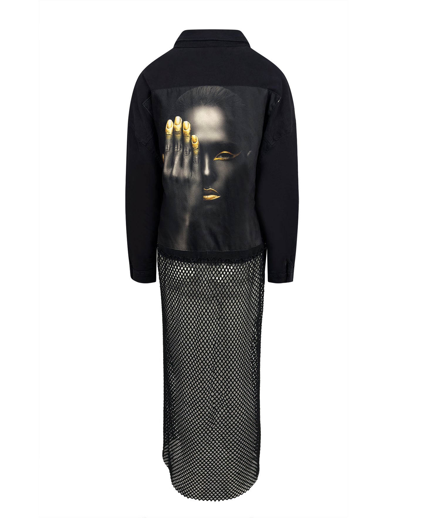 Jacheta denim neagra oversized cu plasa - accesorizata manual