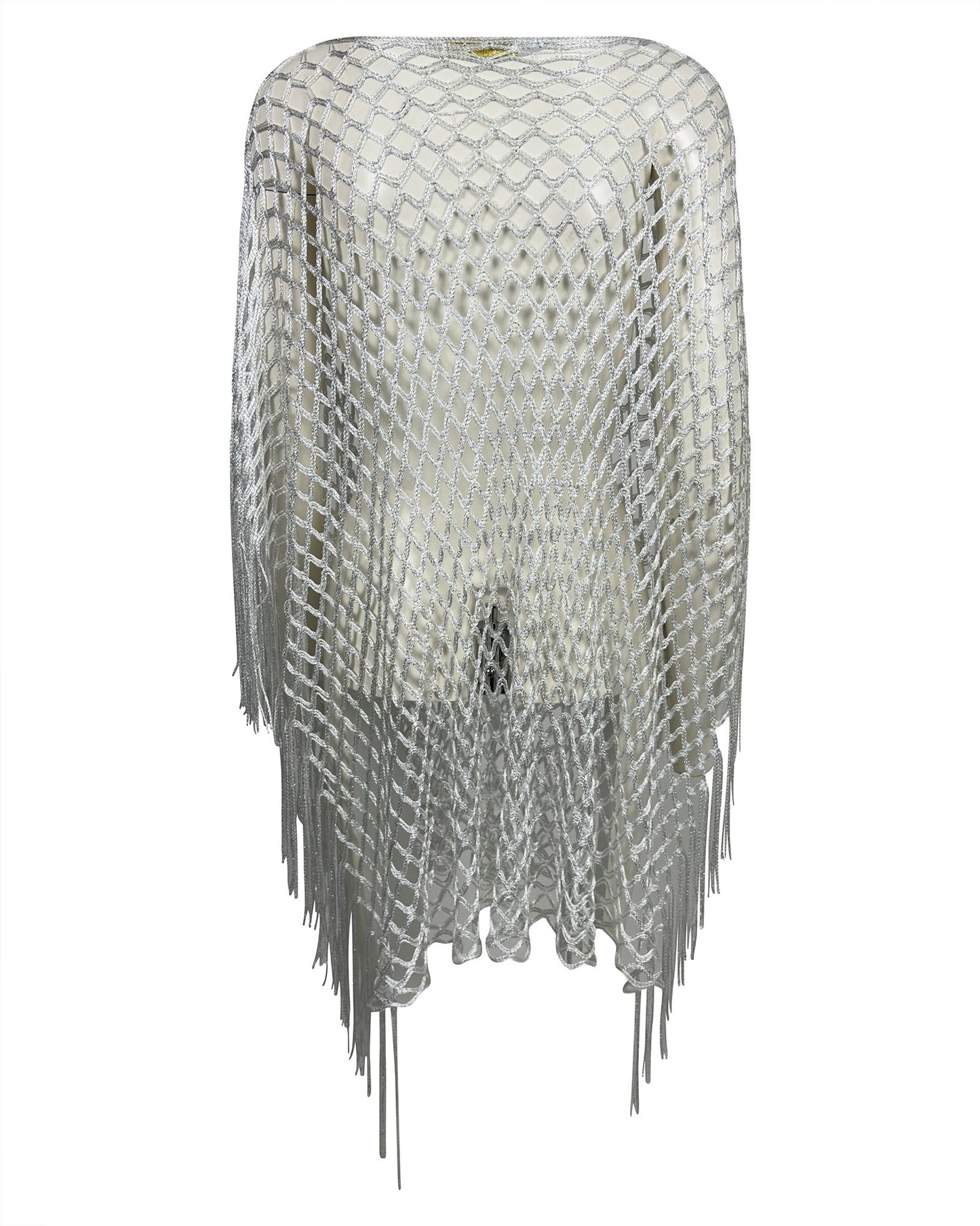 Poncho alb tip plasa cu efect lucios