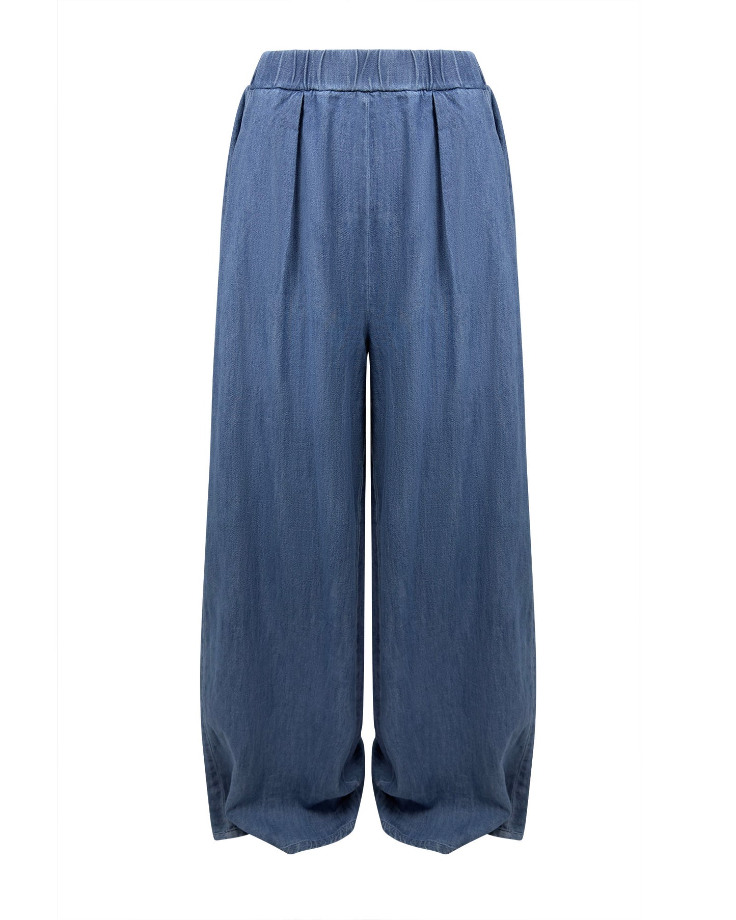 Pantaloni largi din denim subtire cu talie elastica