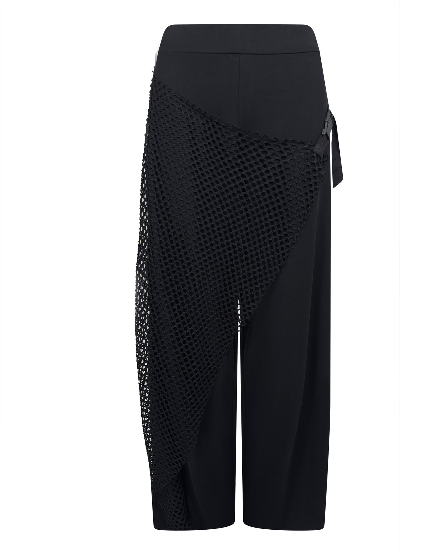 Pantaloni negri largi cu talie elastica si buzunar din plasa