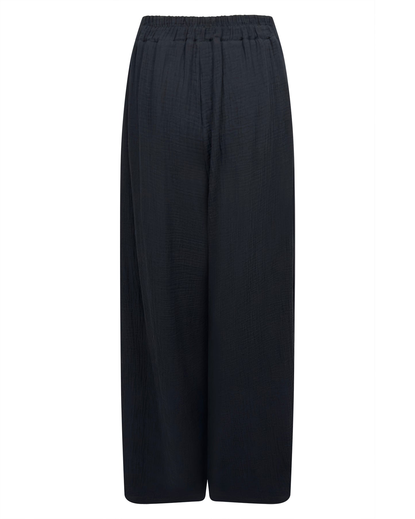 Pantaloni largi din muselina cu slit lateral si cordon – negru