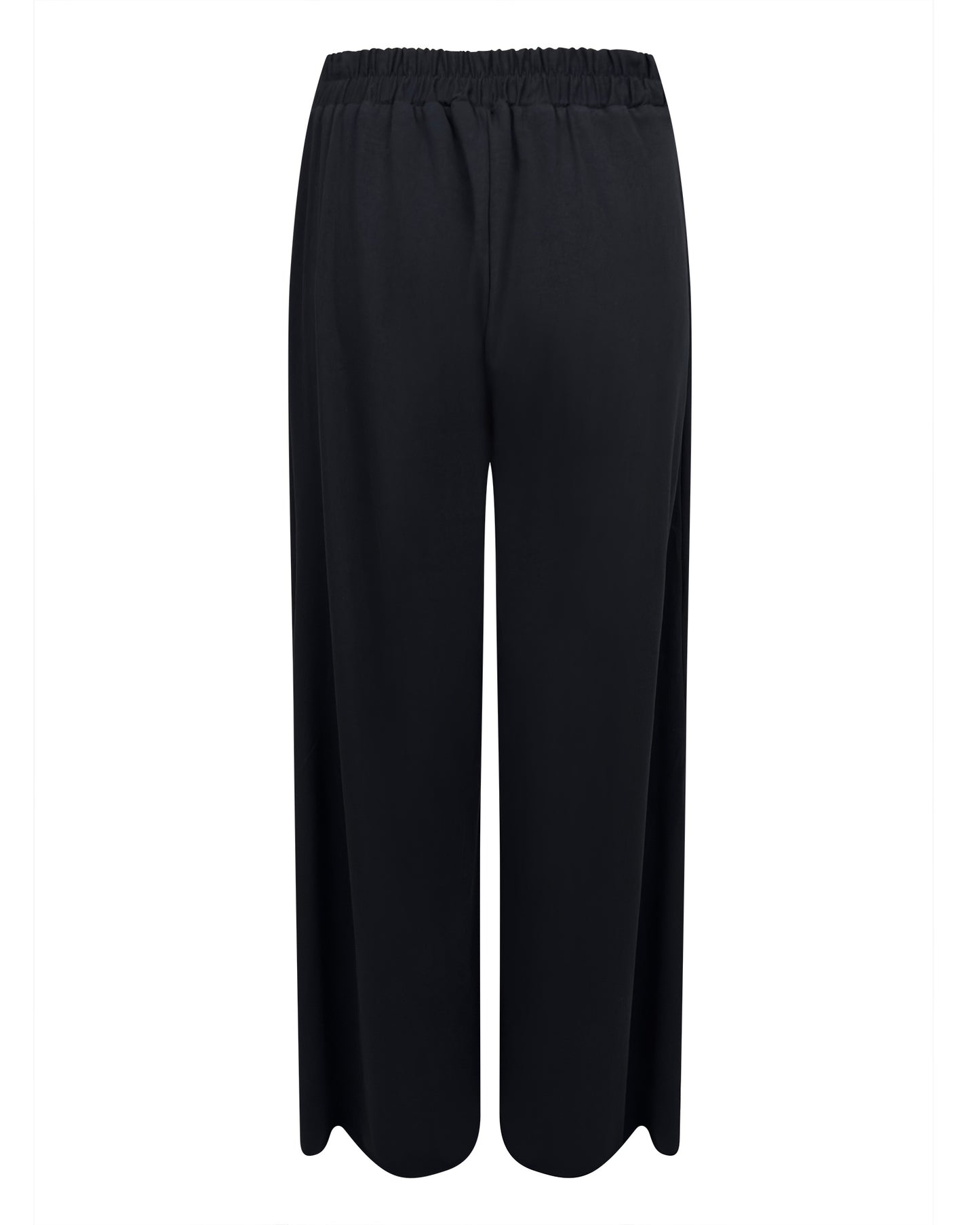 Pantaloni largi din material lejer de vara cu slit lateral si cordon – negru