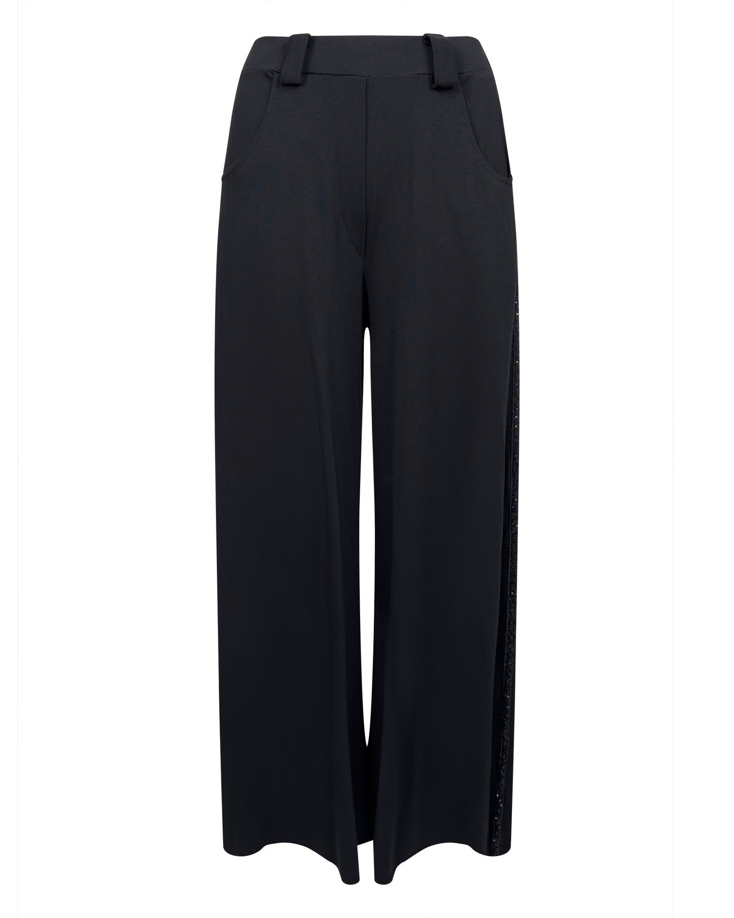 Pantaloni negri largi lejer cu vipusca pe lateral, versatili