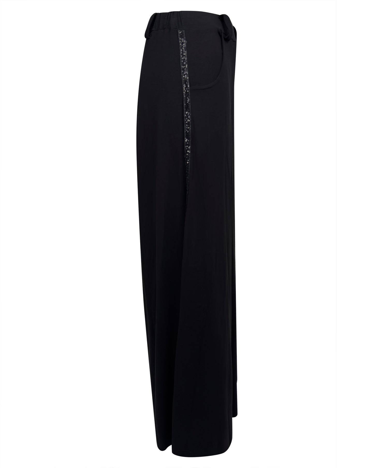 Pantaloni negri largi lejer cu vipusca pe lateral, versatili