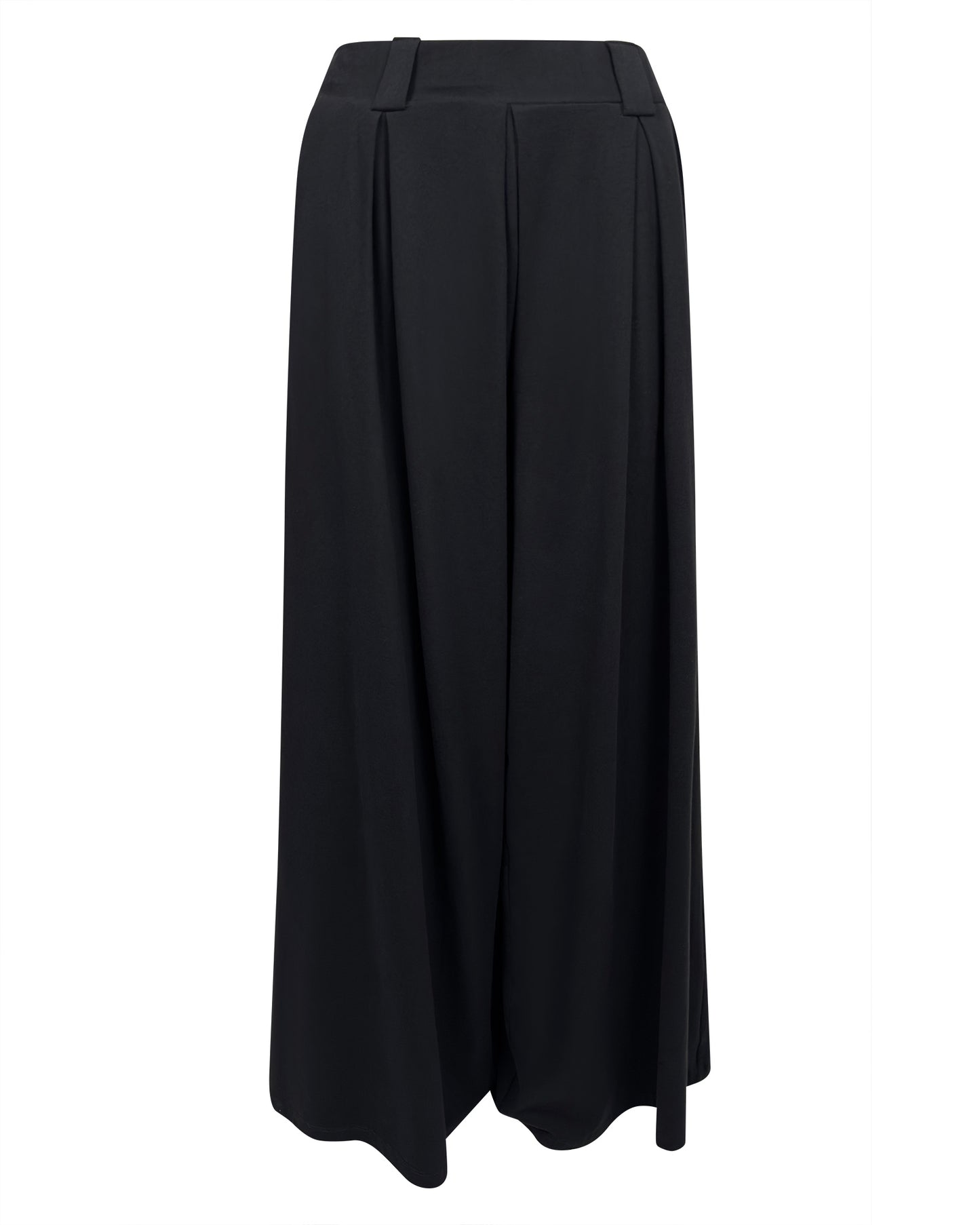 Pantaloni negri largi din jerse cu pense si croiala lejera, versatili
