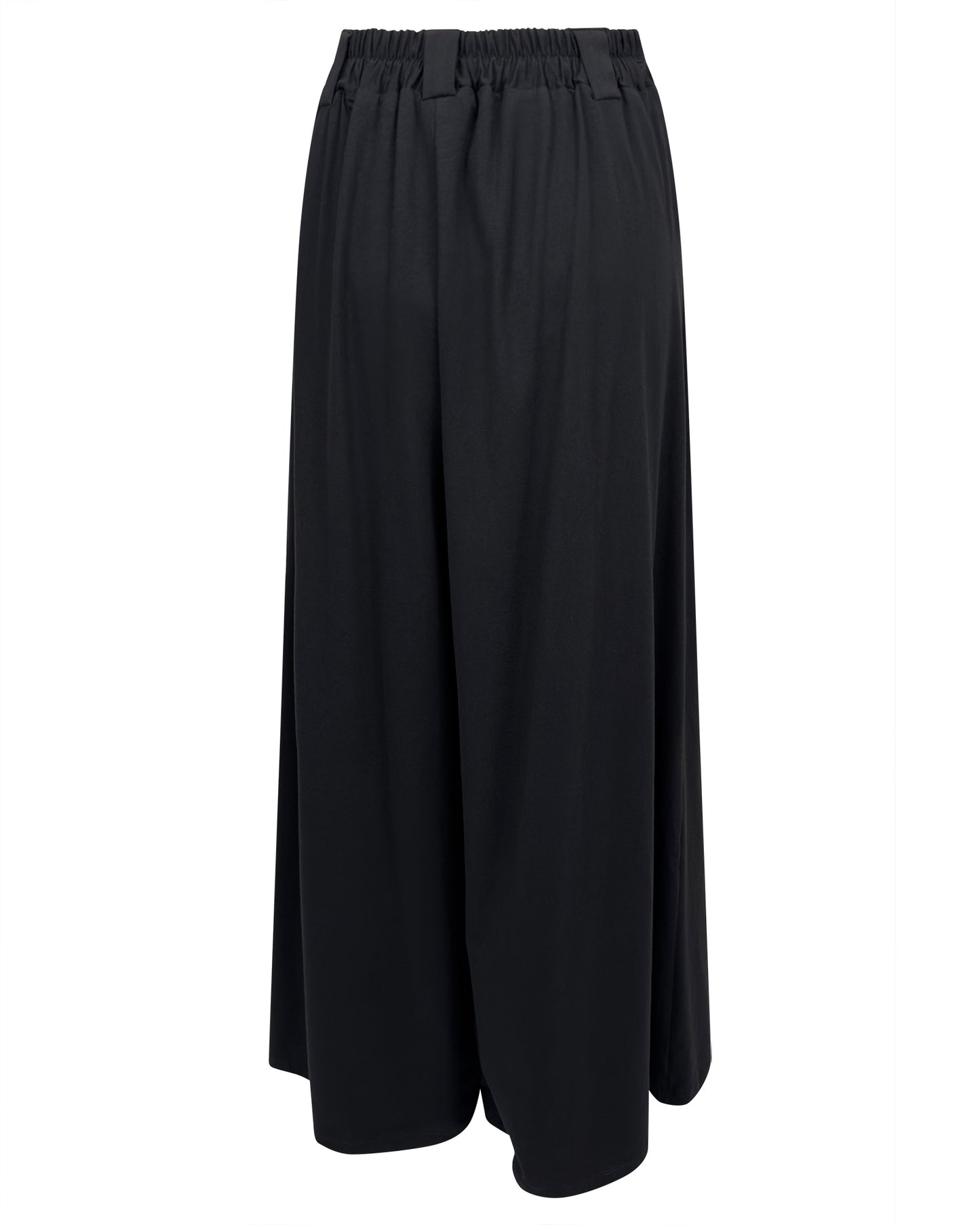 Pantaloni negri largi din jerse cu pense si croiala lejera, versatili