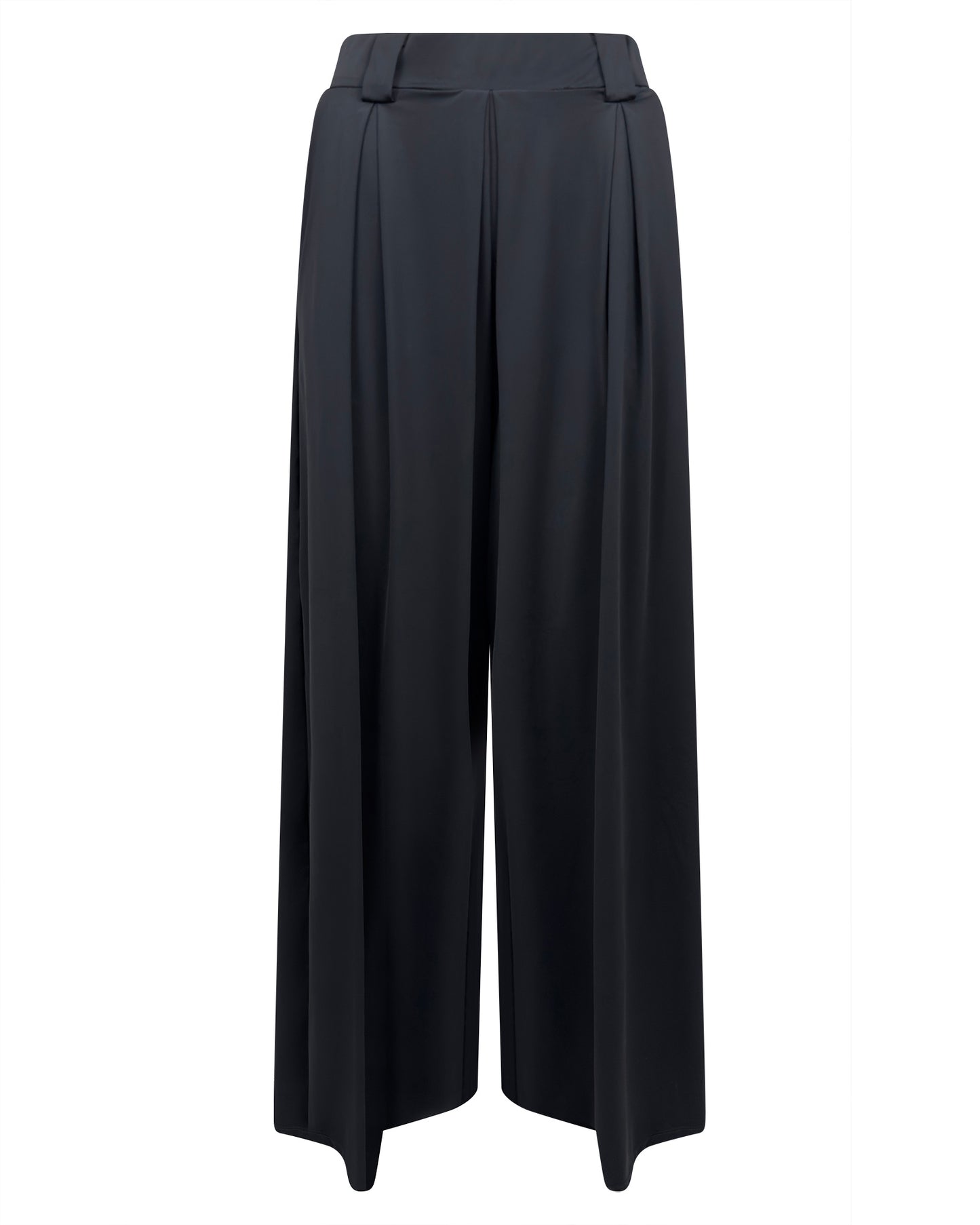 Pantaloni negri largi din lycra cu pense si croiala lejera, versatili
