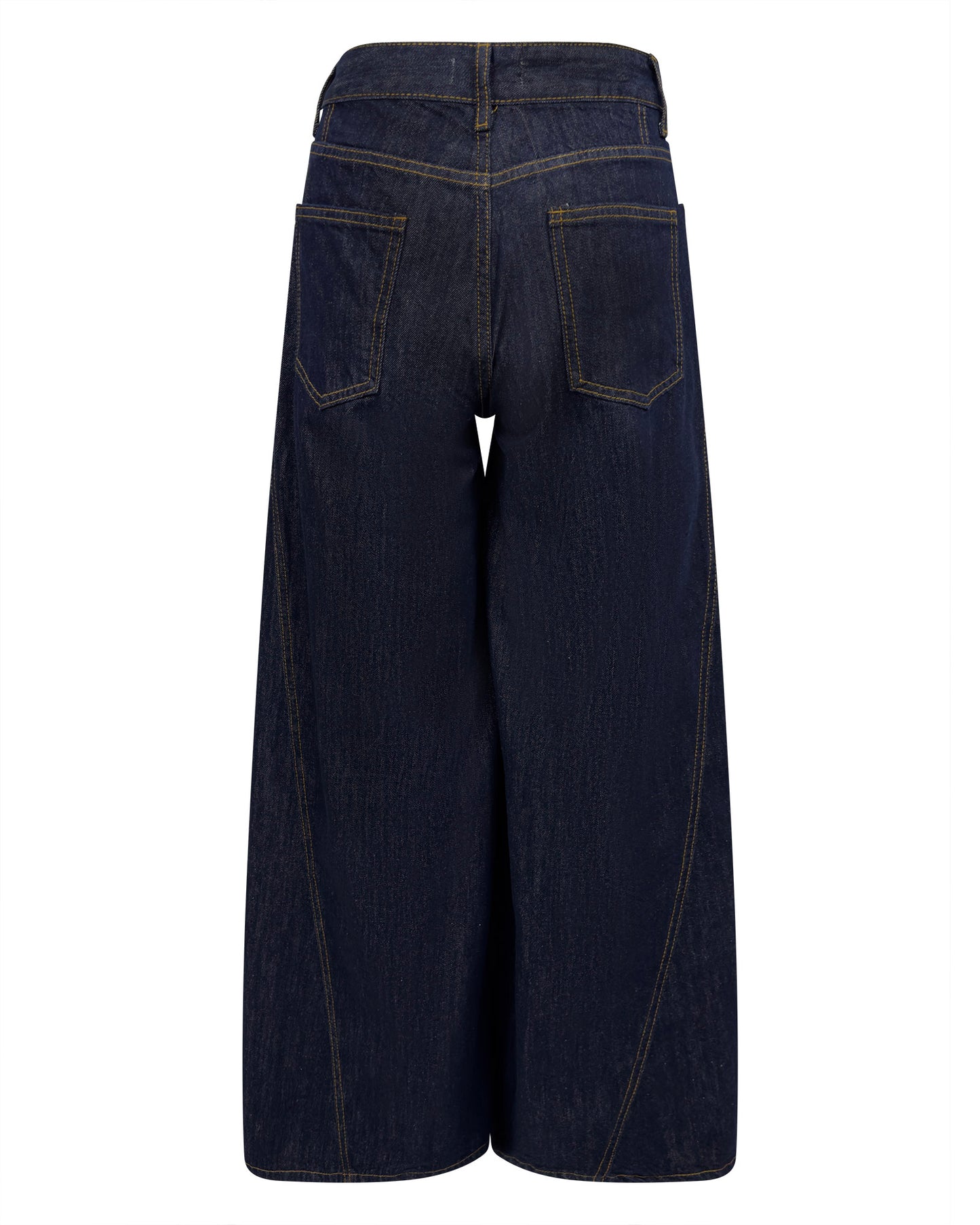 Blugi jeans albastrii cu picior wide si cusaturi in V