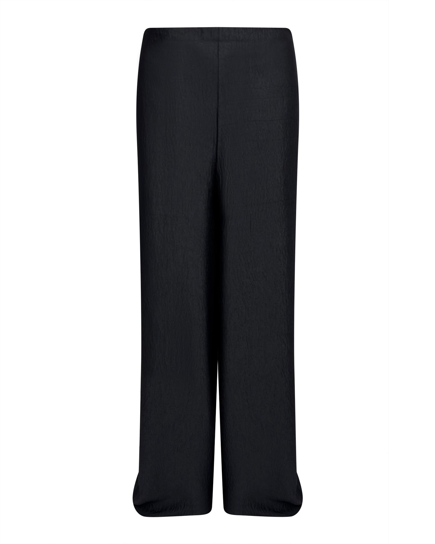 Pantaloni cu efect de fusta despicata din material lucios – negru