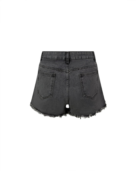 Pantaloni Scurți din Denim cu Ștrasuri și Margine Franjurată (S-M-L)