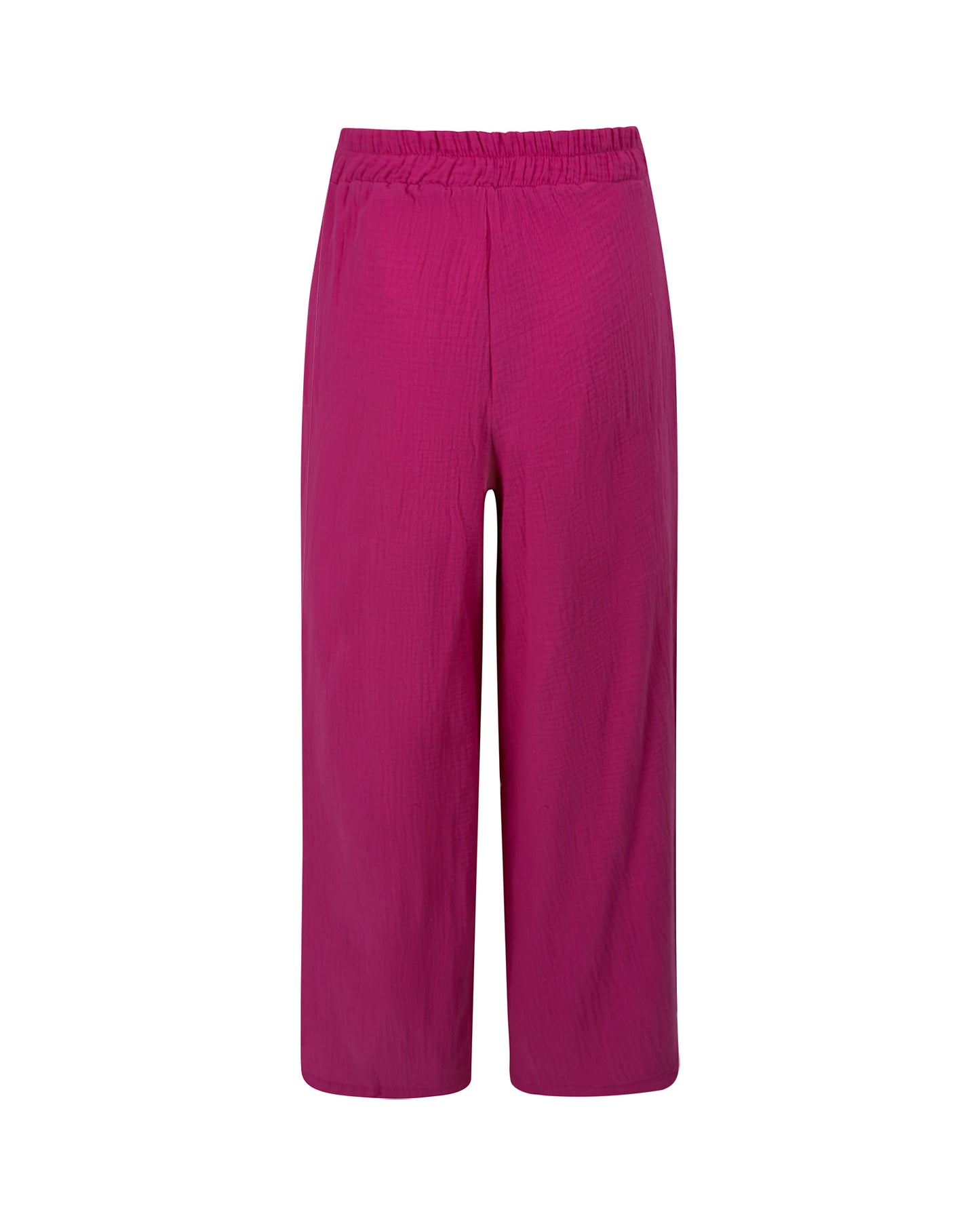 Pantaloni largi din muselina cu slit lateral si cordon – fucsia
