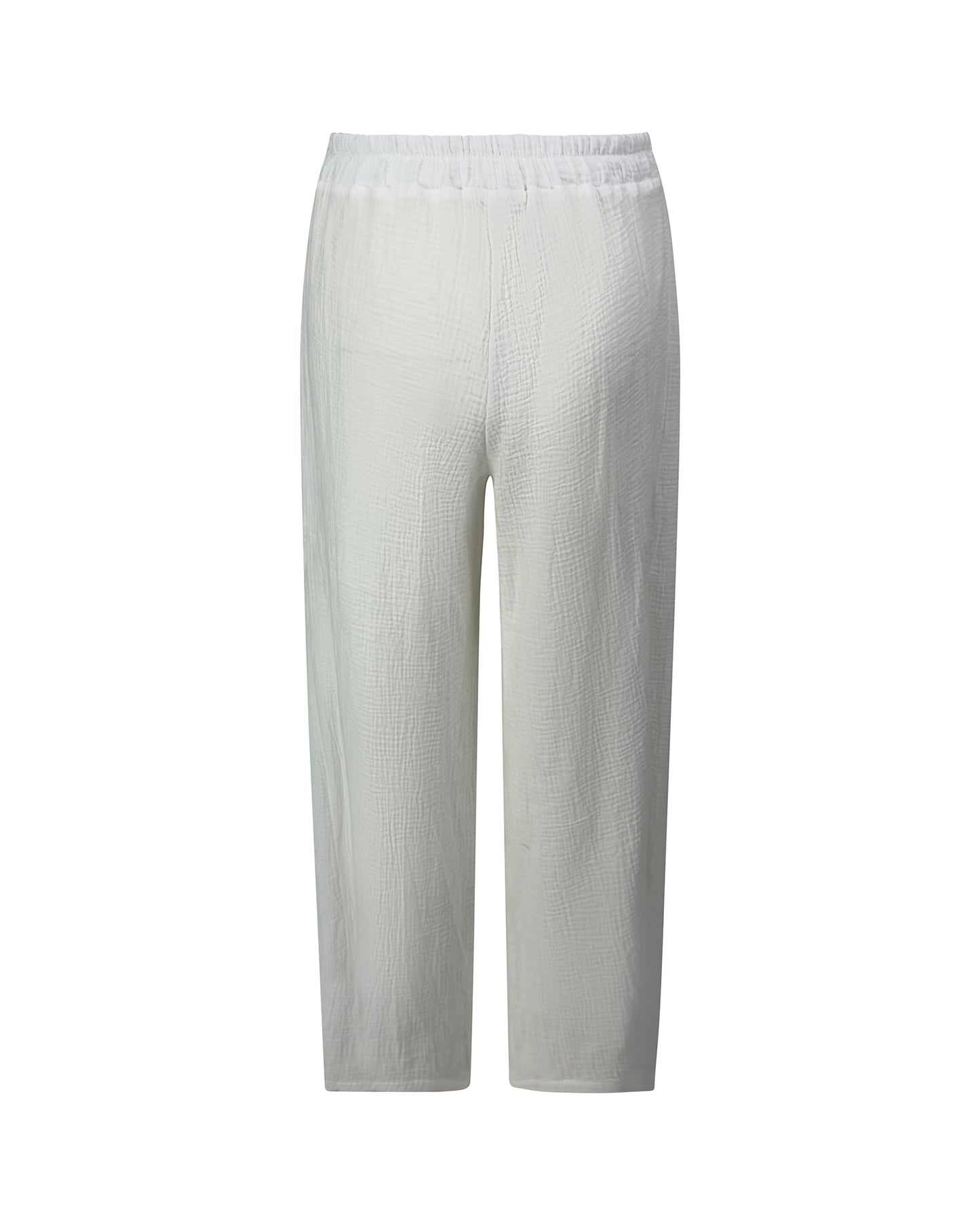 Pantaloni largi din muselina cu slit lateral si cordon – alb