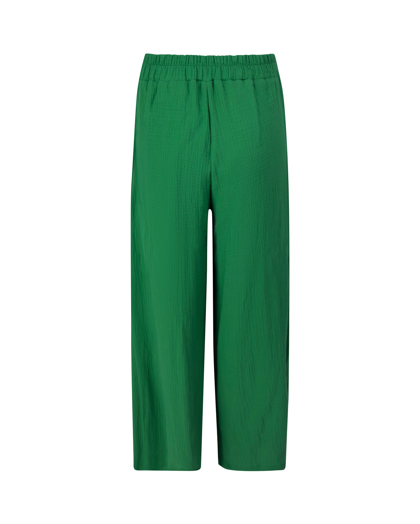 Pantaloni largi din muselina cu slit lateral si cordon – verde