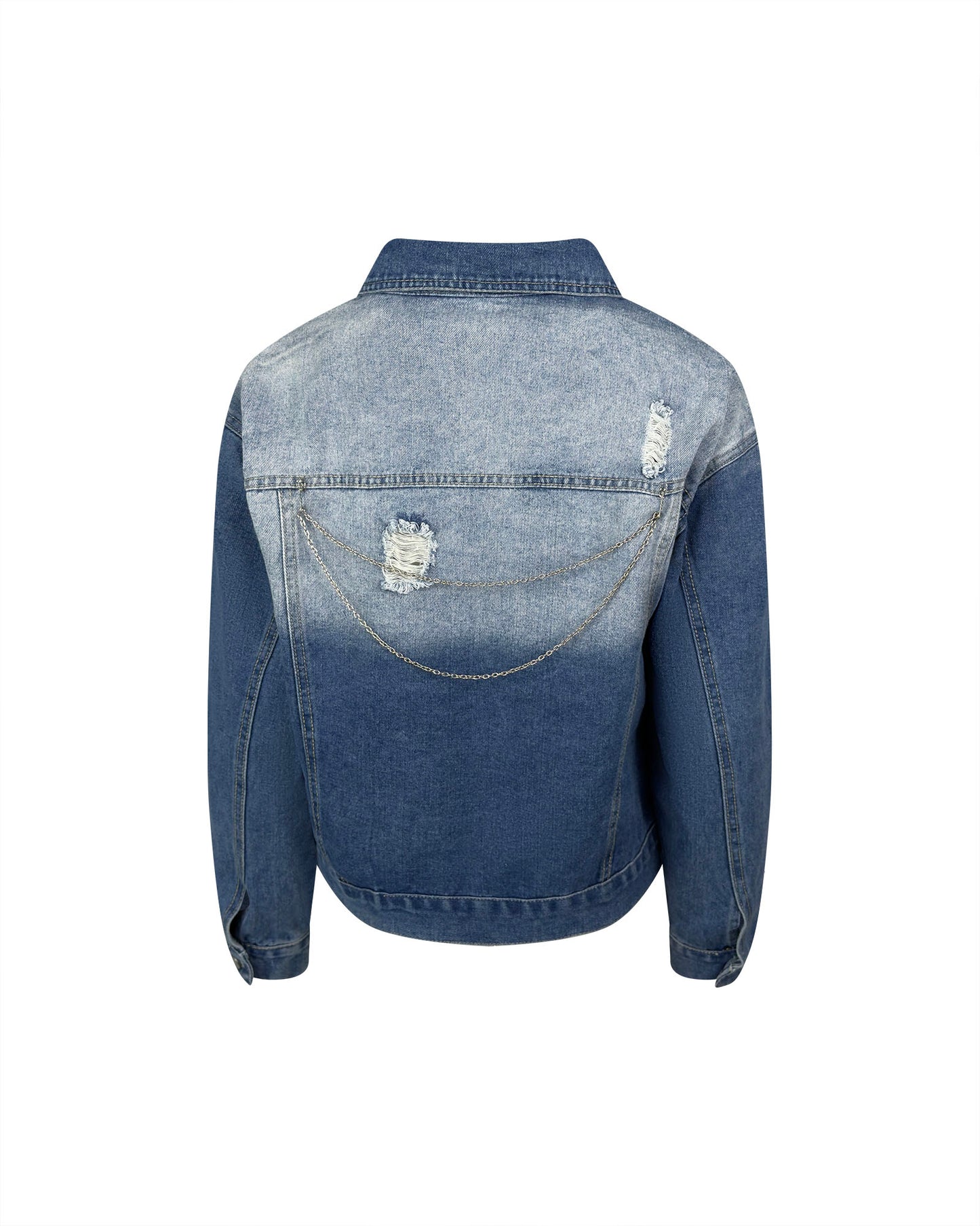 Jacheta denim albastra cu efect distressed - simpla / accesorizata manual