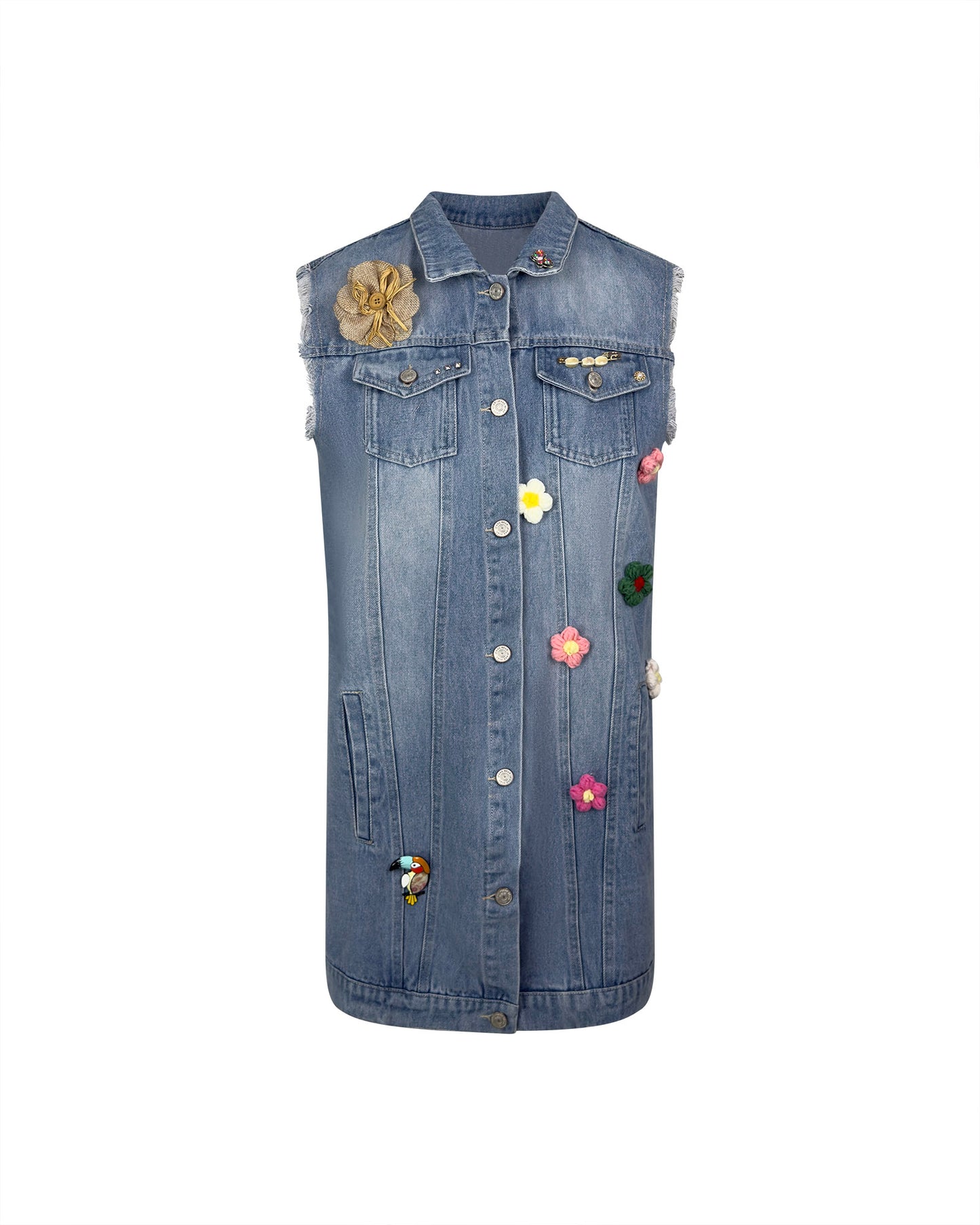 Vesta denim albastra lunga - simpla / accesorizata manual