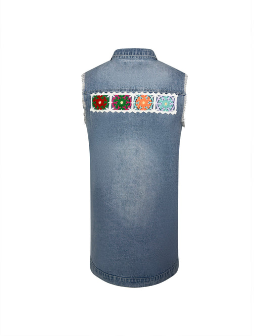 Vesta denim albastra lunga - simpla / accesorizata manual | Qarma Selection