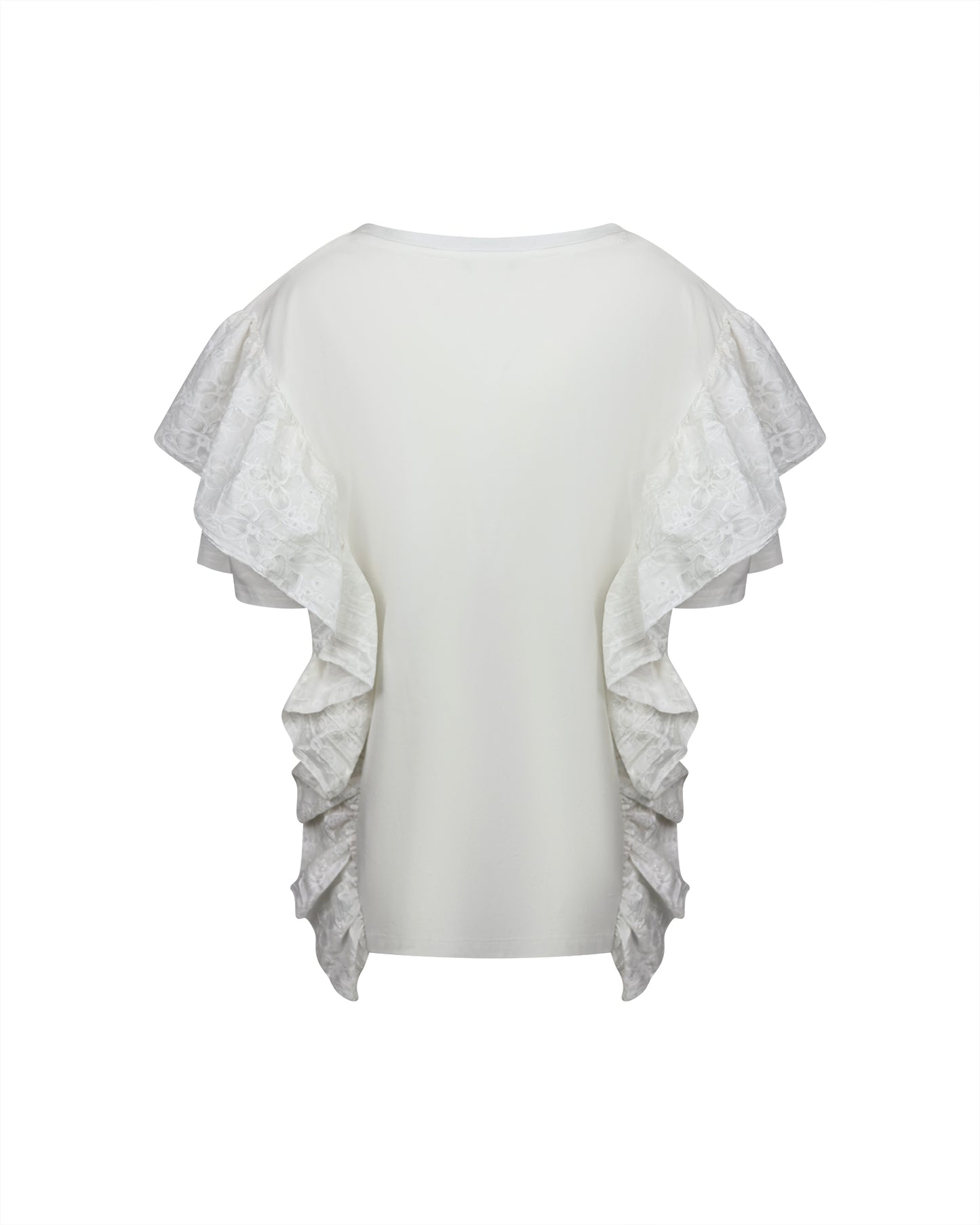 Tricou alb cu volane brodate laterale