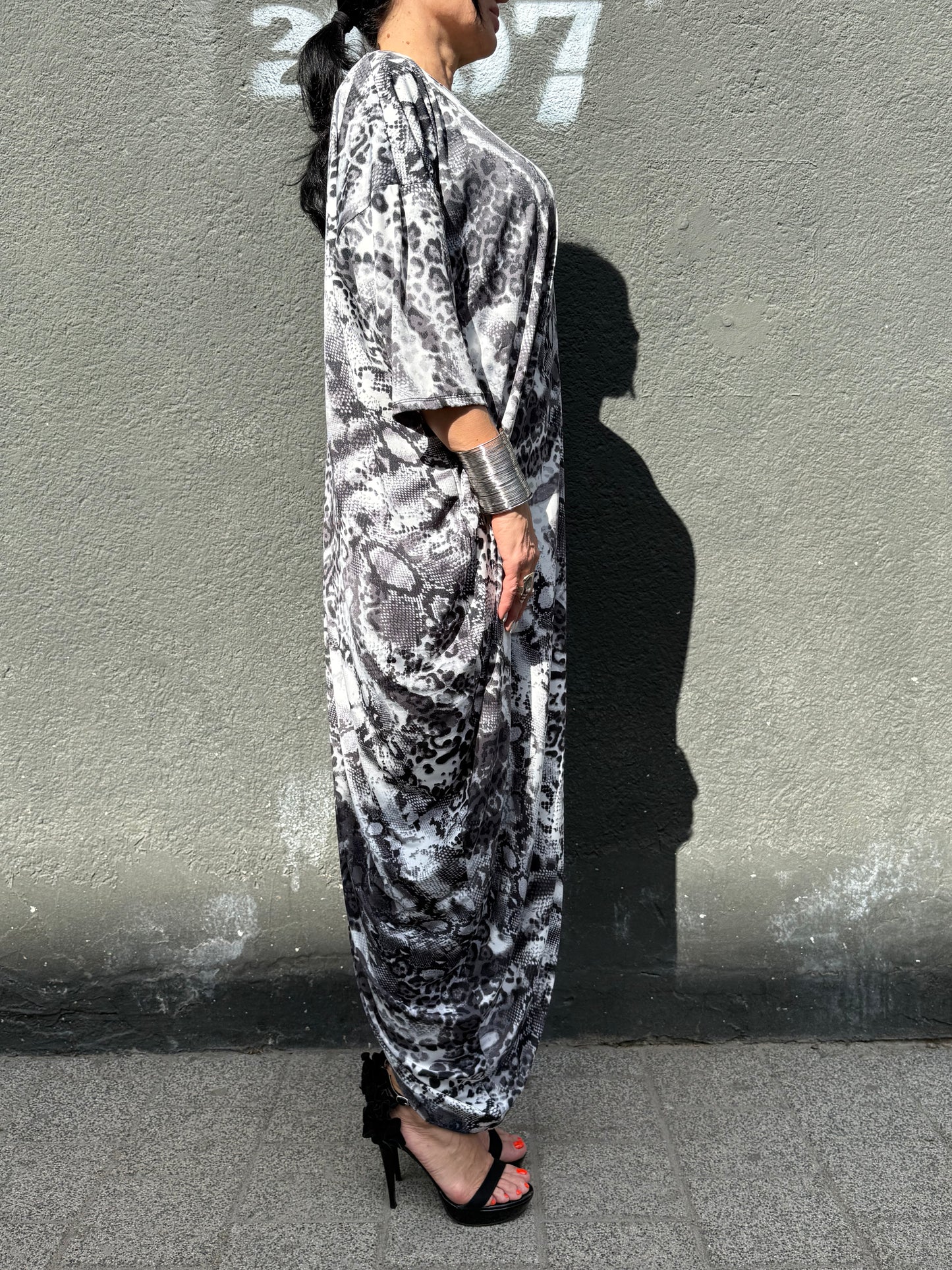 Rochie Lalea Grey Snake Print Parte Peste Parte (S-XL)