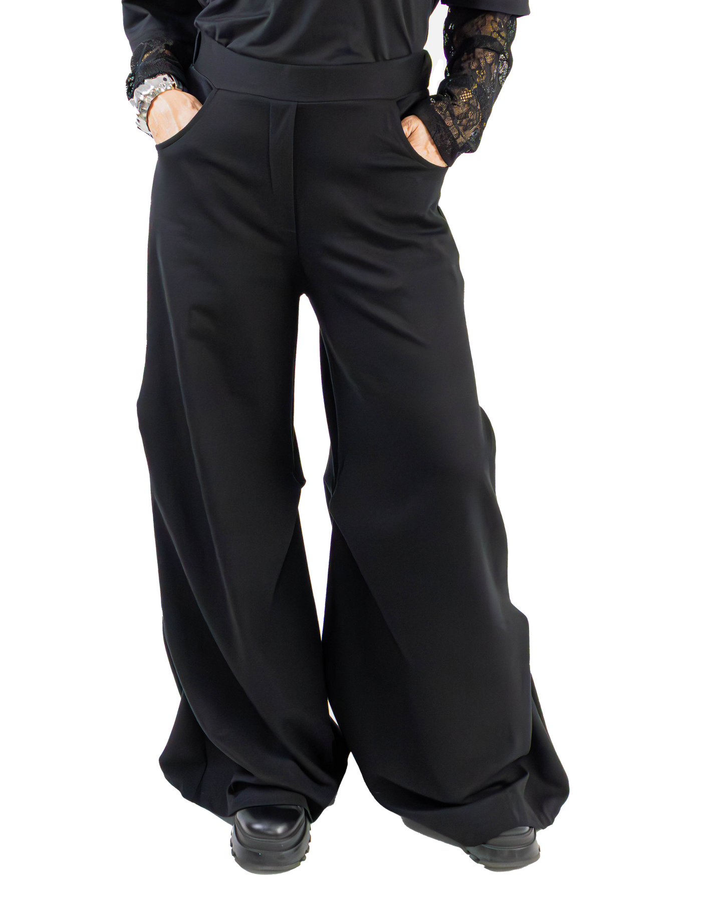 Pantaloni Wide-Leg cu Detaliu Lateral Sculptural (S-L)
