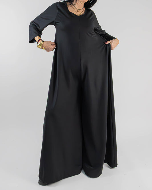 Salopetă Neagră din Lycra cu Mânecă Lungă (S-XL)