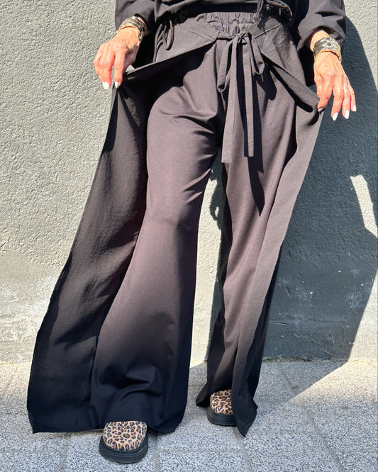 Pantaloni Wide-Leg Petrecuți cu Șnur (S-XL)