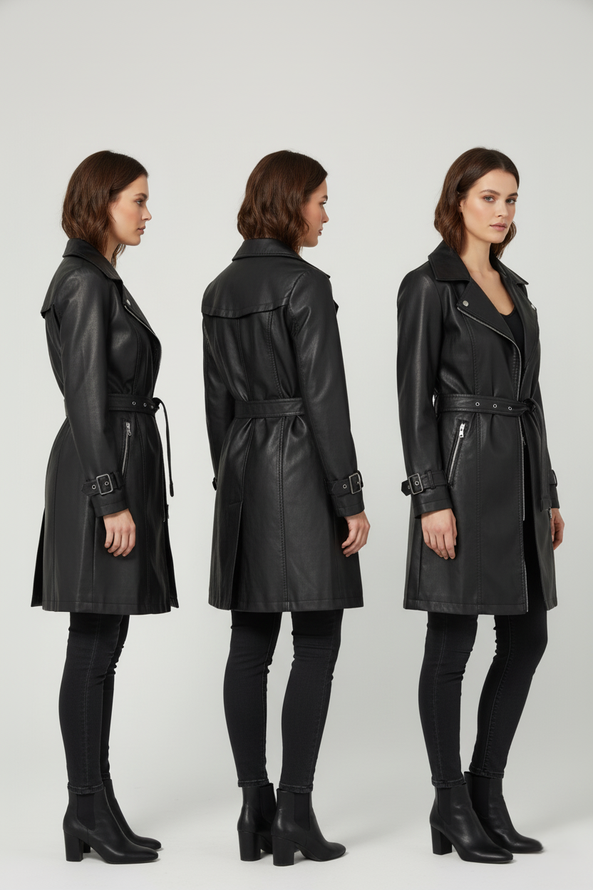 Trench din Piele Ecologică stil Biker | Qarma Selection