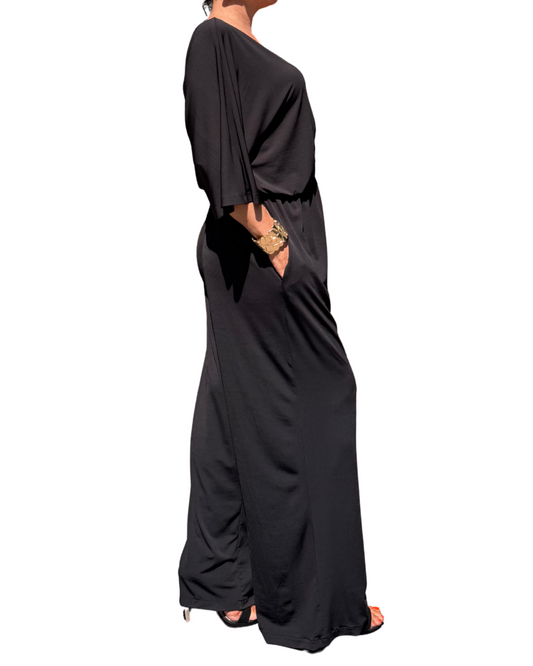 Salopetă Arhitecturală Fluidă cu Broșă Decorativă (S-XL)