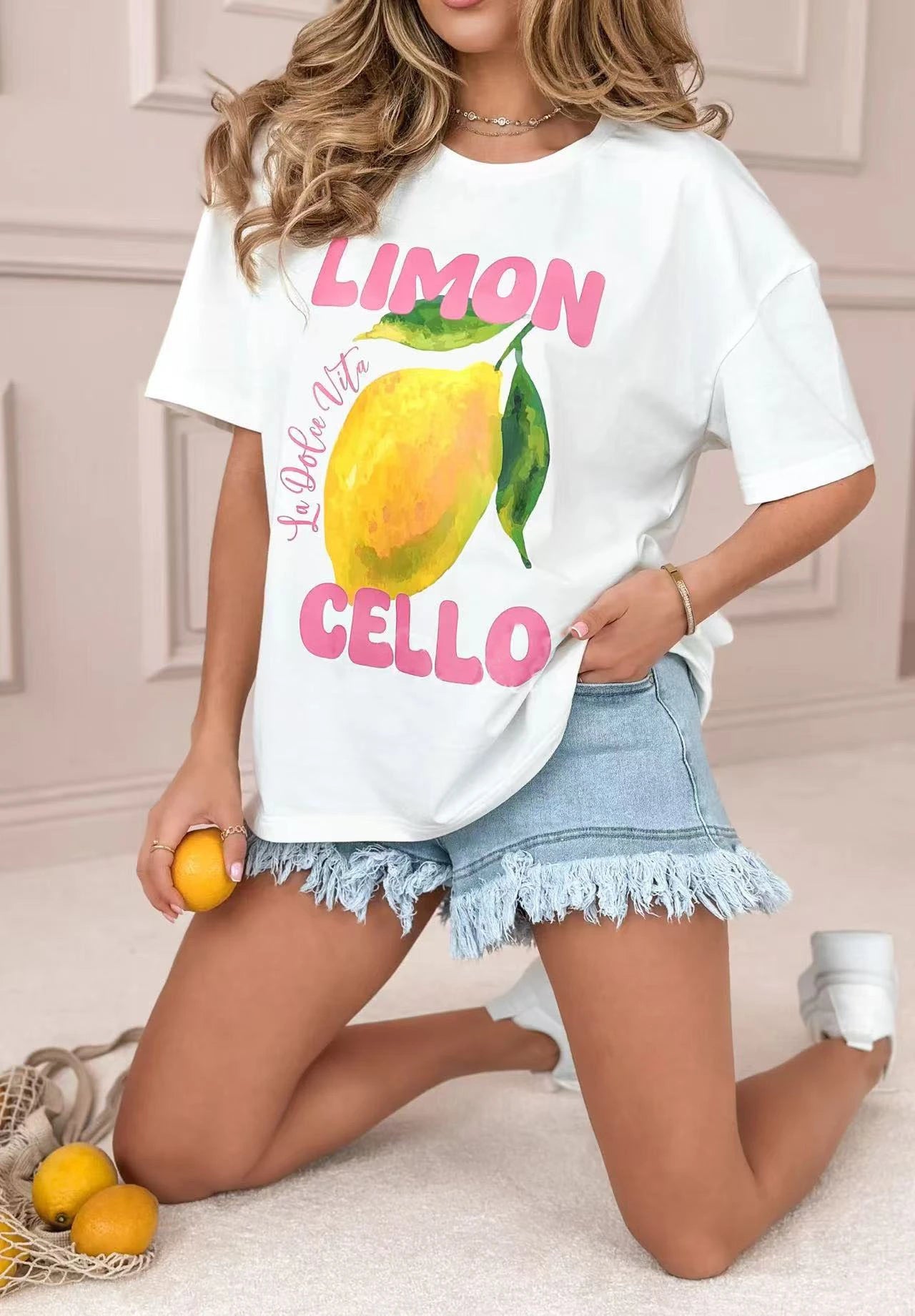 Tricou alb oversized cu imprimeu - Limoncello