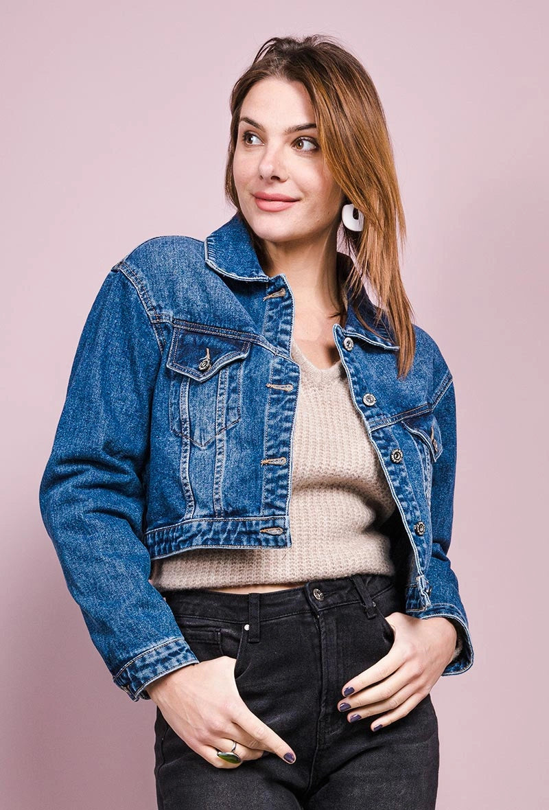 Jacheta denim albastra clasica si scurta - simpla