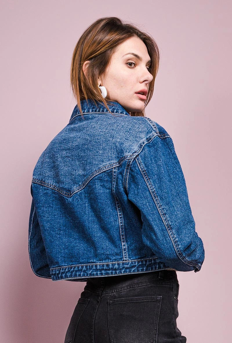 Jacheta denim albastra clasica si scurta - simpla